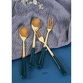 Thìa nĩa cán sứ xanh  NGỌC BÍCH SIZE NHỎ -hàng đẹp