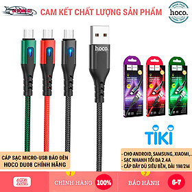 Cáp Sạc Micro-USB Có Đèn Cho Android, Samsung,... Hoco DU08 1M/2M, Cáp Dây Dù Siêu Bền, Sạc Nhanh 2.4 - Hàng Chính Hãng