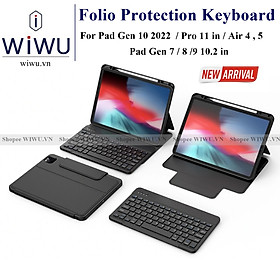 Bao da bàn phím cho iPad Gen 10 , Gen 11 A16 , Ipad Gen 7/8/9 10.2inch , iPad Air 4 /Air 5 / Air 6 11inch M2 , iPad Pro 11inch M4 , iPad Pro 11inch 2018-2022 hiệu WIWU Folio Protective Keyboard Case - Hàng chính hãng - Gen 10 (10.9" - 2022)