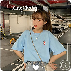 Áo thun nữ tay lỡ form rộng unisex, Áo thun chất mịn đẹp in ngực Fast Food mã LXC22