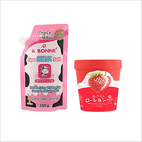 Combo muối tắm ABONNE SPA MILK SALT + Dưỡng Thể Hasi Kokeshi Whitening