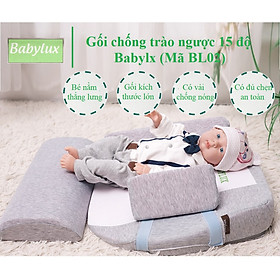 Gối chống trào ngược 15 độ babylux ( Mã BL02 - phiên bản cải tiến: kích thước lớn, có đủ chẹn chân & chẹn 2 bên)- dùng cho bé 0-36 tháng