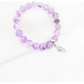 Vòng tay mệnh hỏa, mộc đá thạch anh tím mix charm cánh thiên thần LAT.132