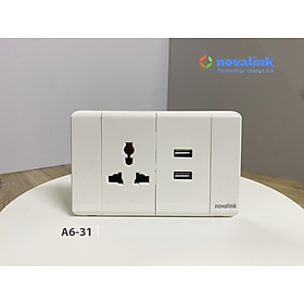 Ổ điện kèm 2 ổ USB 5V-2.1A âm tường A6-31 Novalink chính hãng. Đủ thuế VAT, COCQ