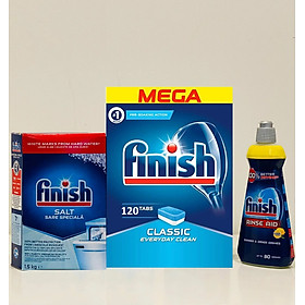 Combo 120 viên rửa bát finish + muối Finish 1.2kg + Nước làm bóng Finish 400ml dùng cho máy rửa bát