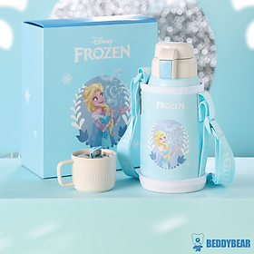 Bình giữ nhiệt cho Bé Công chúa Elsa Beddy Bear dành cho bé Gái - Dung tích 600 ml - 2 nắp thay thế - Chất liệu Thép không gỉ cao cấp SUS316 - Tặng kèm túi đeo