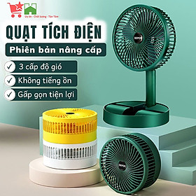 Quạt Tích Điện Gấp Gọn Để Bàn Mini Super03 Tiện Dụng 3 Cấp Độ Gió, Độ Cao Linh Hoạt, Sạc USB, Tích Hợp Giá Đỡ Điện Thoại