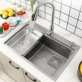 [Cao Cấp] Bồn chậu rửa chén bát 1 hố lớn Nano bạc 78x46cm dày 3.5 li