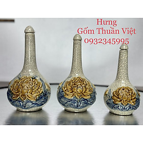 Nậm rượu Men Rạn Đắp Nổi họa tiết RỒNG, Sen - đồ thờ cúng Gốm sứ Bát Tràng cao cấp