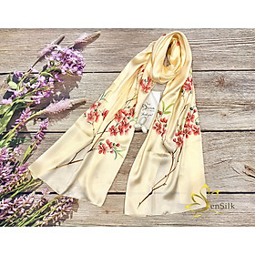 Khăn Lụa Tơ Tằm Vẽ Tay SenSilk Limited Hoa Đào - Quà Tặng May Mắn, 100% Silk made in Vietnam 180x55cm