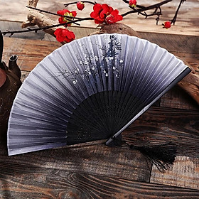 Quạt xám cổ trang hoa trắng rủ nam nữ loại 2