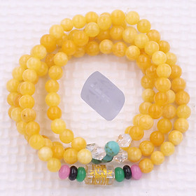 Bộ Vòng Chuỗi, Tràng Hạt 108 Hạt 6 Ly Đá Ngọc Tủy Vàng Charm Lục Tự Chân Ngôn - Tràng Chuỗi Niệm Phật - An Yên - Thịnh Vượng - May Mắn - Tài Lộc