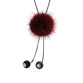 Wool  PomPom Winter Sweater Chain Women Long Hanging Ornaments Red