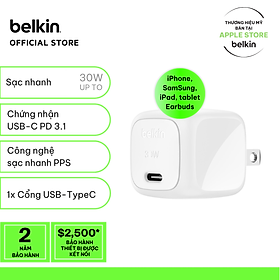 Mua Củ sạc nhanh 30W Belkin USB-C PD PPS Cubic Wall Charger màu trắng - Hàng chính hãng