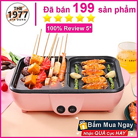 Mua Nồi lẩu nướng đa năng cao cấp 2 ngăn siêu chống dính  bếp lẩu nướng 2 in 1 mini tùy chỉnh nhiệt độ tiện lợi