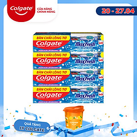 Bộ 4 Kem đánh răng Colgate bạc hà the mát Maxfresh 230g/tuýp tặng bàn chải đánh răng lông mềm