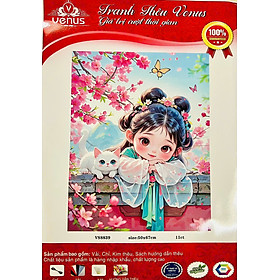Mua Tranh thêu kín cô gái và mèo vs8839  kích thước 50x67 cm  11ct thêu 3 sợi