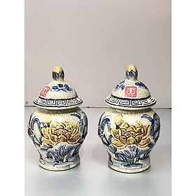 Mua Combo 2 hũ thờ gạo muối nước cúng gia tiên   thổ công  cúng thần tài bằng sứ men rạn đắp hoa sen nỗ KH28883