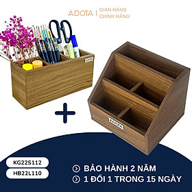 Mua Combo: Kệ gỗ KG22S112 để bàn và hộp cắm bút 3 ngăn HB22L110 phong cách hiện đại sang trong ADOTA