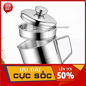 Ca lọc cặn dầu mỡ, bình đựng lọc dầu ăn dầu mỡ bằng Inox 304 1.2L có lưới lọc cặn cao cấp tiện lợi