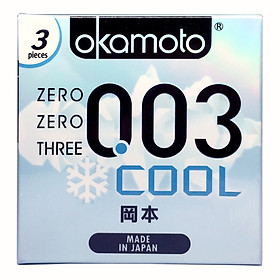 Bao cao su okamoto 0.03 cool siêu mỏng bóng láng mát lạnh hộp 3 cái