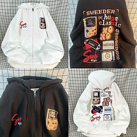 Áo khoác nam nữ Hoodie nỉ trơn Basic in XOXO form rộng tay bồng khóa kéo có mũ Ulzzang giá rẻ couple - TRẮNG - SIZE L