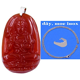 Mặt Phật Đại thế chí mã não đỏ 5 cm kèm móc và dây chuyền inox, Mặt Phật bản mệnh