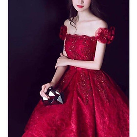 Đầm xoè ren bẹt vai kết hoa nổi SIÊU XINH -MS46Y- Size M/L đến 57kgMM MM
