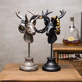 Tượng đầu hươu trang trí để bàn tiểu cảnh tượng decor có thể treo đồng hồ, trang sức chất liệu nhựa composite cao 32 cm hoàn thiện