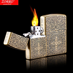 Mua Bật lửa xăng đá zorro vàng đồng  họa tiêt thập tự chinh siêu đẹp -  bật lửa hộp quẹt giá rẻ -  bat lua đẹp  - hop quet -bật lửa sành điệu  - hộp quẹt