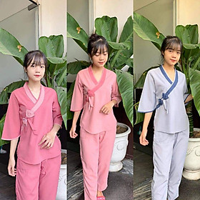Đồ bộ nữ phật tử vải kte thoáng mát. nơ phối