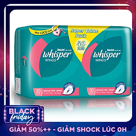 Băng Vệ Sinh Whisper Wings Có Cánh Ngày Vừa 23cm (Gói Lớn Tiết Kiệm 40 Miếng)