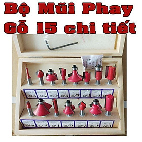 Bộ mũi phay gỗ 15 chi tiết chân 6.35mm