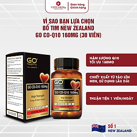 Viên uống bổ tim nhập khẩu chính hãng New Zealand GO CO Q10 160mg (30 viên) giảm quá trình lão hóa tim mạch, giảm nguy cơ tai biến tim mạch, giảm cholesterol máu, điều hòa huyết áp, tăng miễn dịch và giúp cơ thể khỏe mạnh