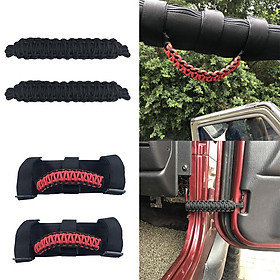 2PCS Front, Rear Adjustable Door Straps + 2PCS Heavy Duty Unlimited Roll Bar Grab Handles for Jeep Wrangler JK