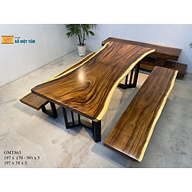 Mua Bộ Bàn Ghế K3 Gỗ Me Tây  Bàn Ghế Cafe Gỗ Me Tây  Bàn Ghế Sân Vườn Gỗ Me Tây Dài 1 97m Rộng 90cm Dày 5cm