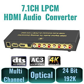 Bộ trích xuất âm thanh 4K tương thích HDMI Bộ chuyển đổi kỹ thuật số sang tương tự DAC RAC đa kênh 7.1CH LPCM cho Bộ khuếch đại/Loa/TV thông minh