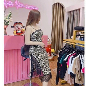 Đầm body 2 dây hoạ tiết beo phối ren có mút ngực cực sexy sang chảnh kèm hình thật