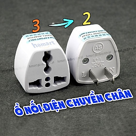 Ổ Nối Điện Chuyển Đổi Đầu Phích Cắm 3 Chấu Sang 2 Chân Dẹt Công Suất Tải 500W Điện Áp 220V Phổ Biến - Ổ Nối Chuyển 3 Sang 2 Chấu