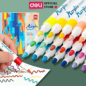 Bút Sơn Acrylic Marker Cao Cấp Deli - 12/24/36/48 Màu Chống Nước Vẽ Trên Mọi Chất Liệu - Tô Màu DIY Vẽ Giày Vải Chai Lọ - 24 Màu