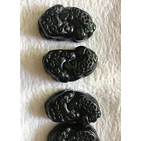 MẶT TỲ HƯU To 35mm đk 2cm ĐÁ Mã Não Đen nam làm dây chuyền hoặc phối vòng tay to Có 3 đồng tiền 