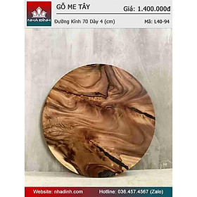 Mua Mặt Bàn Tròn Gỗ Me Tây Nguyên Khối Đường Kính 70 Dày 4 (cm)