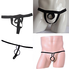 2 Pieces Mens Gay Guys Sexy Bandage G-string Open Balls Out Underwear T-Back Briefs with O Ring Black