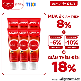 Bộ 6 kem đánh răng làm trắng sáng Colgate Optic White từ khoáng núi lửa Hàn Quốc 100g