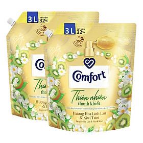 Combo 2 Nước Xả Vải Comfort Thiên Nhiên Thanh Khiết Hương Hoa Linh Lan & Kiwi Tươi 3.0L