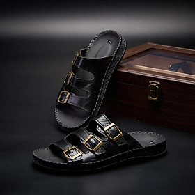 Dép Nam Quai Ngang Da Bò 3 Quai Khóa Đồng Sang Trọng Phong Cách Trẻ Trung Tiện Lợi Êm Chân