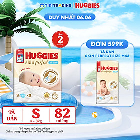 Tã/bỉm dán sơ sinh Huggies Skin Perfect S 80+2 miếng với 2 vùng thấm giảm kích ứng da