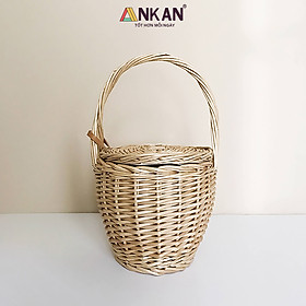 Giỏ Mây Picnic Có Nắp Quai Xách Vintage - Giỏ Mây Tre Đan Thủ Công Cao Cấp Đựng Đồ Ăn, Decor Chụp Ảnh Dã Ngoại
