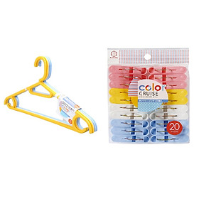 Mua Combo 01 Bộ 05 chiếc móc nhựa treo đa năng Kokubo + 01 Set 20 chiếc kẹp chữ A phơi quần áo Color Cruise (Kokubo)