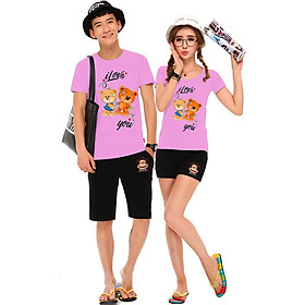 Bộ Áo Thun Đôi Nam Nữ I Love You Màu Hồng Phấn